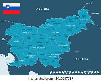 Slovenia map and flag - High Detailed Vector Illustration