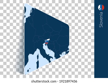 Mapa y bandera de Eslovenia sobre fondo transparente. Destacó a Eslovenia en el mapa del vector azul.