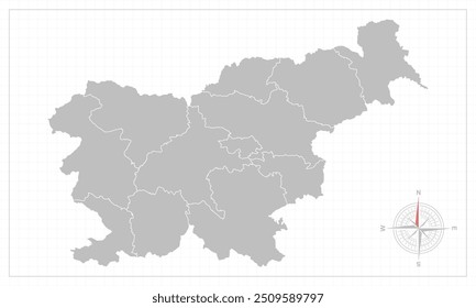 Mapa de Eslovenia con estilo gris y elemento compás.