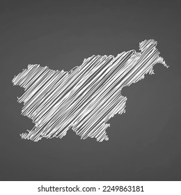 Slovenia map hand drawn sketch. Vector concept illustration flag, scribble map. Country map for infographic, brochures and presentations isolated on black background. Vector illustration.