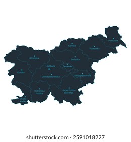 Slovenia map high detailed with administrative divide by state, capital cities names, outline simplicity style. Vector illustration EPS10.