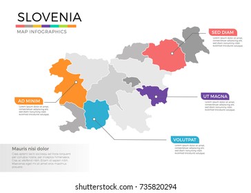 Slovenia map infographics vector template with regions and pointer marks