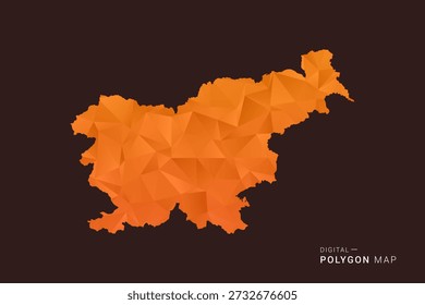 Mapa de Eslovenia - Vector de bajo polígono polivinílico, silueta geométrica triangulada en tonos naranja y marrón oscuro, estilo infográfico moderno limpio, fondo aislado.