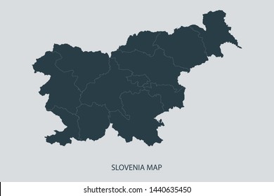Slovenia map on gray background vector, Slovenia Map Outline Shape Gray on White Vector Illustration, Map with name. High detailed Gray illustration map Slovenia.
