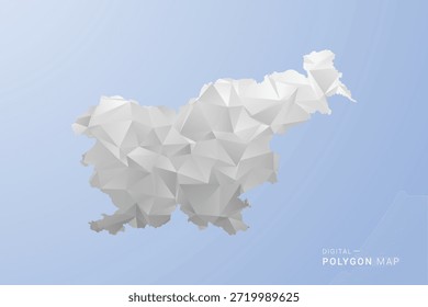 Mapa de Eslovenia - Ilustración vectorial de estilo polígono en gris, blanco y azul, diseño geométrico de bajo poli, silueta mínima, apta para infografía y diseño moderno.