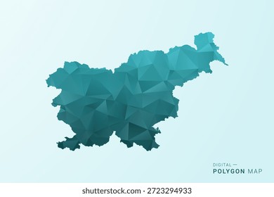 Mapa da Eslovênia - Ilustração vetorial estilo polígono em azul-verde azul-escuro design geométrico baixo, silhueta mínima moderna.