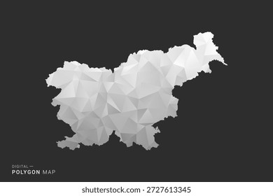 Slovenia Map - Polygon style vector illustration in black, gray and white low poly geometric design, minimal silhouette, isolated for infographic.