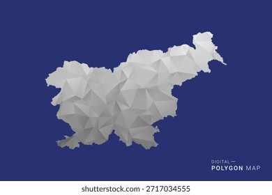 Mapa da Eslovênia - Polígono Branco e Preto mapa Estilo Ilustração Vetor, Projeto Geométrico de Poli Baixo, Isolado no Fundo azul.