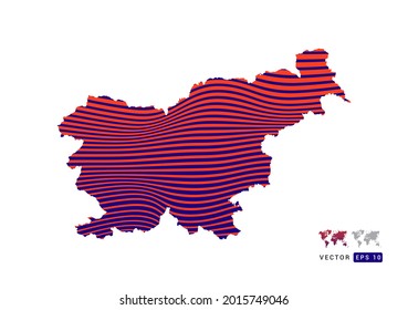 Slovenia map red and blue of abstract with dynamic waves vector.