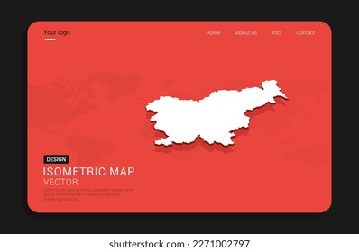 Slovenia map red isolated on dark background with 3d world map isometric vector illustration.