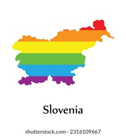 Slovenia map shape fill rainbow color isolated on white background. Design concept country accept pride LGBT.