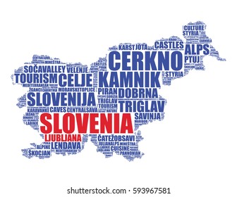 Slovenia map silhouette vector tag cloud