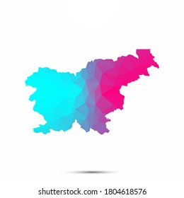 Eslovenia mapa triángulo bajo estilo abstracto poligeométrico poligonal bajo. Mapa abstracto de Eslovenia. Gradiente rosa cian teselado abstracto diseño moderno fondo de popa bajo. Ilustración del vector