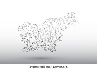 Slovenia map vector of black color geometric connected lines using triangles on light background illustration meaning strong network