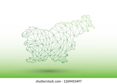 Slovenia map vector of green color geometric connected lines using triangles on light background illustration meaning strong network