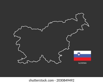 Slovenia map vector thin white line style on the black background and Slovenia flag in this vector.