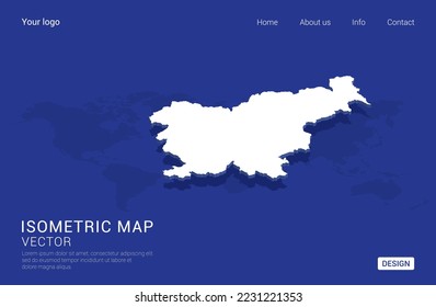 Slovenia map white on dark blue background 3d isometric vector illustration.