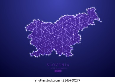 Slovenia Map - World Map International vector template with purple mash line, point scales, and polygon style isolated on purple technology background - Vector illustration eps 10