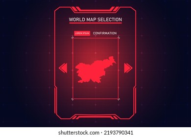 Slowenische Karte - Weltkarte Internationale Vektorvorlage mit Roter Farbe im Perspektivstil und HUD, GUI, Benutzeroberfläche einzeln auf schwarzem Hintergrund für Design - Vektorgrafik eps10