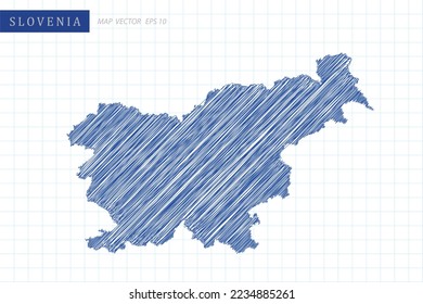 Slovenia Map - World Map International vector template with blue outline graphic and pen drawing sketch style isolated on white grid background for design, website - Vector illustration eps 10