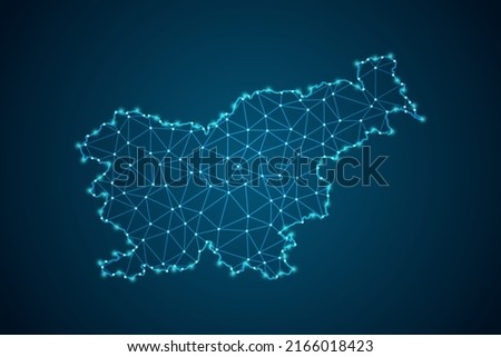 Slovenia Map - World Map mash line and point scales on blue technology background. Wire Frame 3D mesh polygonal network line, design sphere, dot and structure -  Vector illustration eps 10
