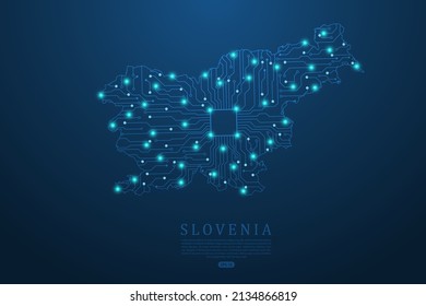 Slovenia Map - World map vector template with Abstract futuristic circuit board Illustration or High-tech technology mash line and point scales on dark background - Vector illustration ep 10