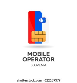 Slovenia mobile operator. SIM card with flag. Vector illustration