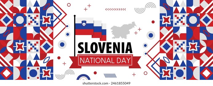 Slovenia national day banner with Slovenian flag colors theme background, Happy holiday.creative independence day banner, Poster, card, banner, template, for Celebrate annual