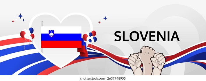Slovenia National Day modern greeting banner. 26 December Happy Slovenia Independence And Unity Day. Festive horizontal background with flag colors, great for carnival poster, celebrations holiday