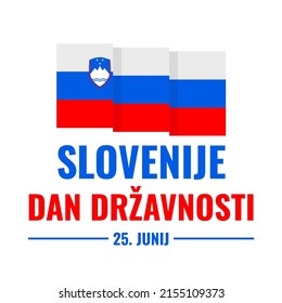 Afiche de tipografía del Día Nacional de Eslovenia en esloveno. Fiesta celebrada el 25 de junio. Plantilla de vectores para banner, tarjeta de saludo, volante, etc.