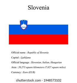 Slovenia national flag, country's official name, country area size, official language, capital and currency.