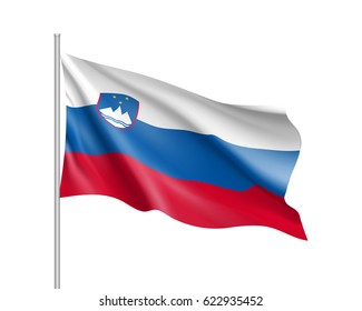 Slovenia national flag. Patriotic symbol in official country colors: white, blue and red. Illustration of Sounhern European state flag. Vector icon