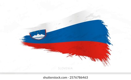 Slovenia National Flag with Textured Brush Strokes. Artistic Brush Stroke Design.