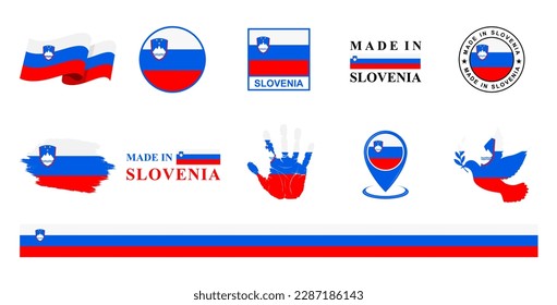 Slovenia national flags icon set. Labels with Slovenia flags. Vector illustration