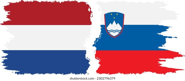 Slovenia and Netherlands grunge flags connection, vector