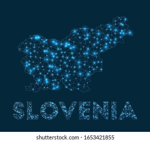 Mapa de la red de Eslovenia. Mapa geométrico abstracto del país. Conexión a Internet y diseño de telecomunicaciones. Increíble ilustración vectorial.