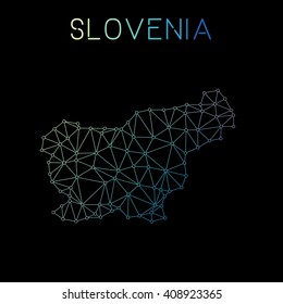 Slovenia network map. Abstract polygonal Slovenia network map design. Map of Slovenia network connections. Vector illustration.
