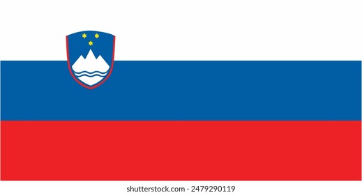 Vektorgrafik unter slowenischer Flagge mit Standardgröße und -verhältnis. Nationalflaggenemblem mit genauer Größe und Farben.