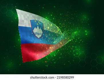 Eslovenia, sobre la bandera del vector 3d sobre el fondo verde con polígonos y números de datos