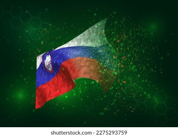 Slowenien auf Vektorgrafik 3D-Flagge auf grünem Hintergrund mit Polygone und Datennummern