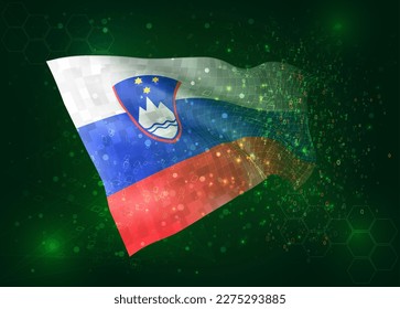 Eslovenia, sobre la bandera del vector 3d sobre el fondo verde con polígonos y números de datos