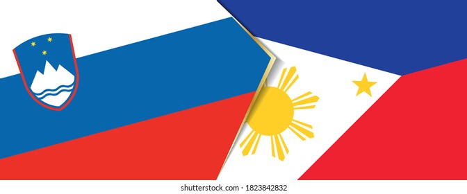 Slovenia and Philippines flags, two vector flags symbol of relationship or confrontation.