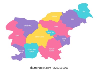 Slovenia political map of administrative divisions - statistical regions. Colorful vector map with labels.