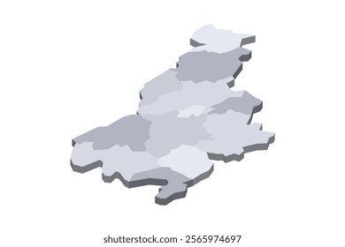 Slovenia political map of administrative divisions - statistical regions. 3D isometric blank vector map in shades of grey.