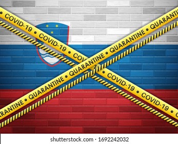 Eslovenia en el fondo de la pared de ladrillos de cuarentena. Ilustración vectorial.