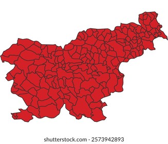 Slovenia red map with border of regions outline vector