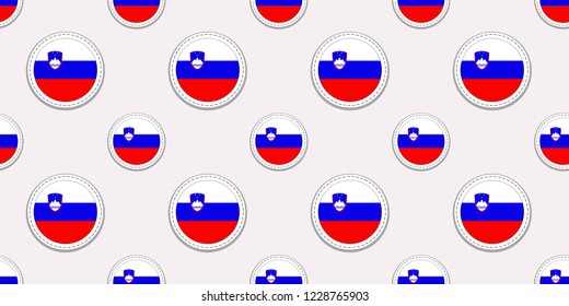 Slovenia round flag seamless pattern. Slovenian background. Vector circle icons. Geometric symbols. Texture for sports pages, competition, games, travelling design elements. patriotic wallpaper