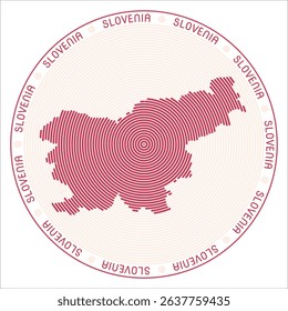 Slovenia round logo design. Country shape build of rings. Slovenia text around the country. Vector Illustration.