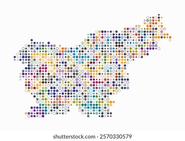 Slovenia, shape of the country build of colored cells. Digital style map of the Slovenia on white background. Small size circle blocks. Plain vector illustration.