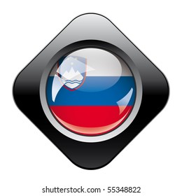 Slovenia shiny button flag with black frame -  vector illustration. Isolated abstract object against white background.